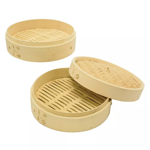 Bamboo Steamer - 2-Tier with Lid, 8-in