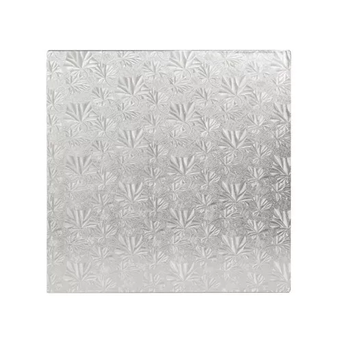 Cake Board Square - Silver Patterned Foil, 10-in