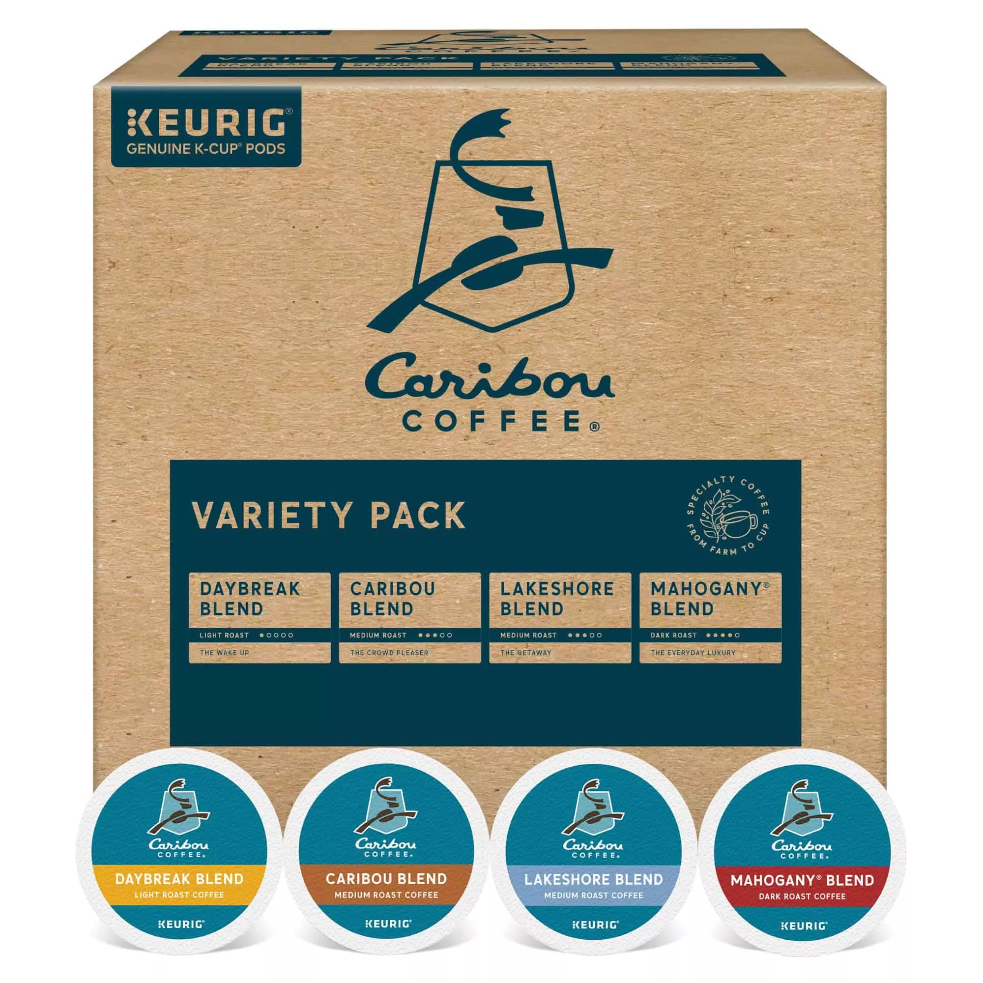 Caribou Coffee Single Serve Keurig K-Cup Pod Variety Pack, Light, Medium, and Dark Roast Coffees, 40-Count Box
