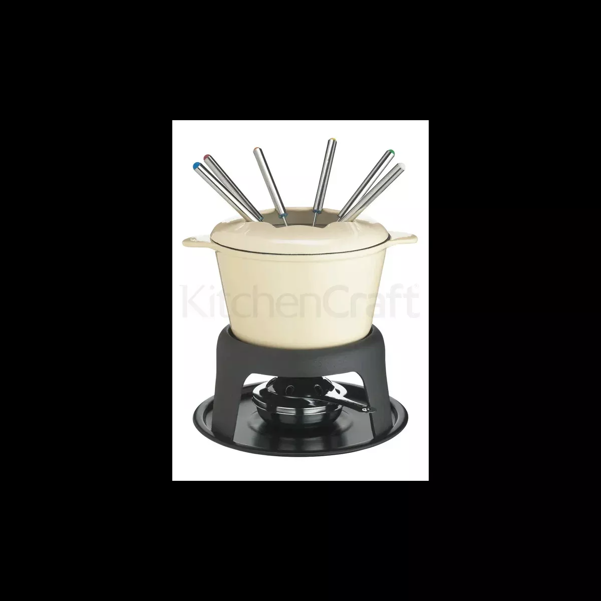 Cast Iron Enamelled Cream Fondue Set