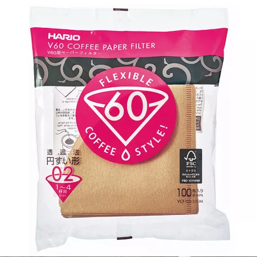 Coffee Paper Filter - V60-02 Unbleached, 100 Pack