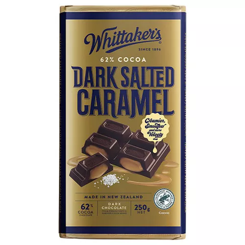 Dark Salted Caramel 62% Chocolate Bar, 250g
