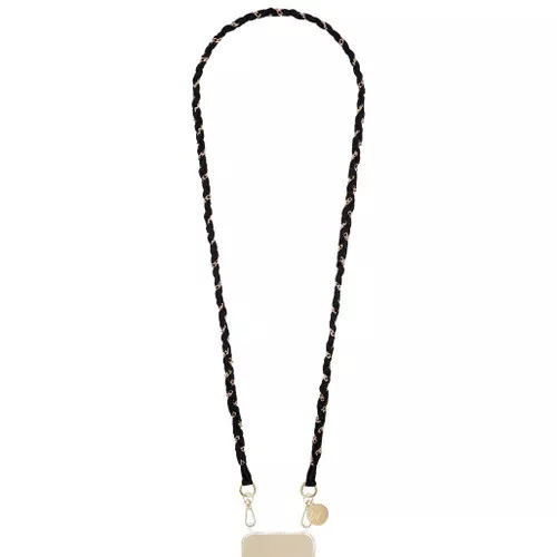 Doha Crossbody Phone Lanyard - Black Fabric & Gold Chain, 120cm