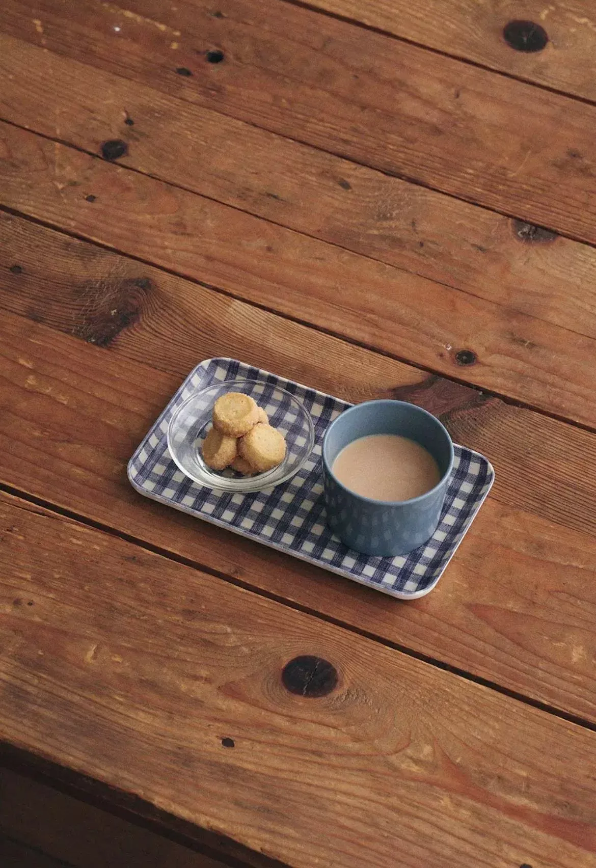 Fog Linen - Grey Blue Checkered Tray