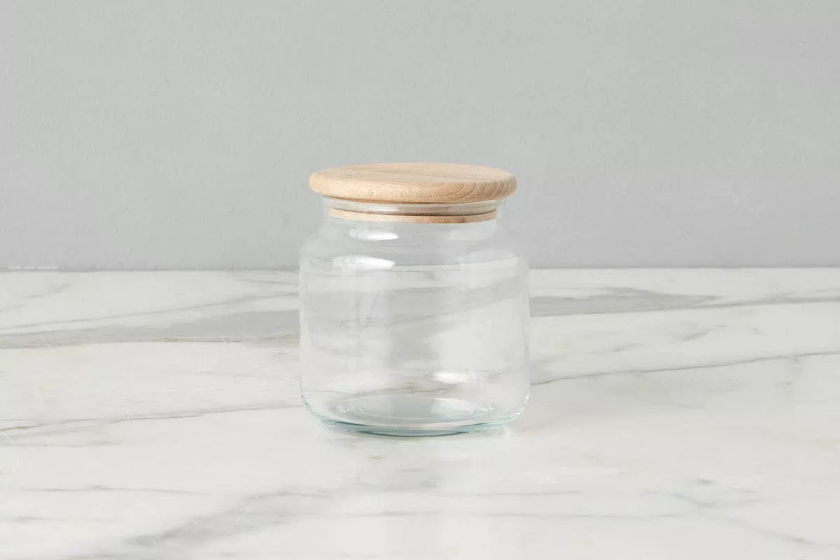 Glass Dry Goods Canister, Wood Lid, Small