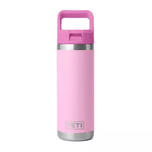 Rambler Water Bottle 532 ML - Colour-Blocked Straw Cap, Power Pink Wildflower
