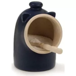 RSVP Stoneware Salt Pig w /Spoon - Matte Blue
