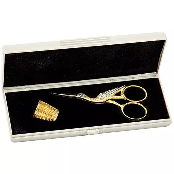 Stork Embroidery Scissors w. Thimble Set