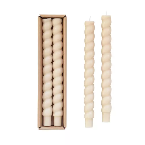 Twisted 10-in Cream Taper Candles - Unscented, Box of 2